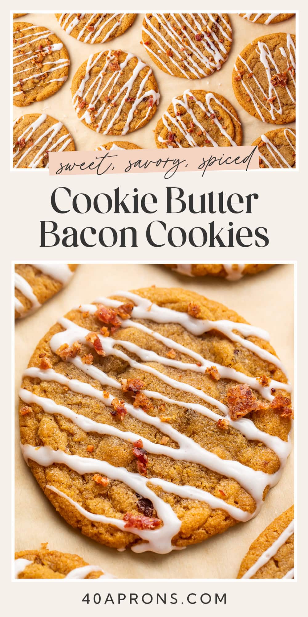 Pin graphic for bacon cookie butter cookies.