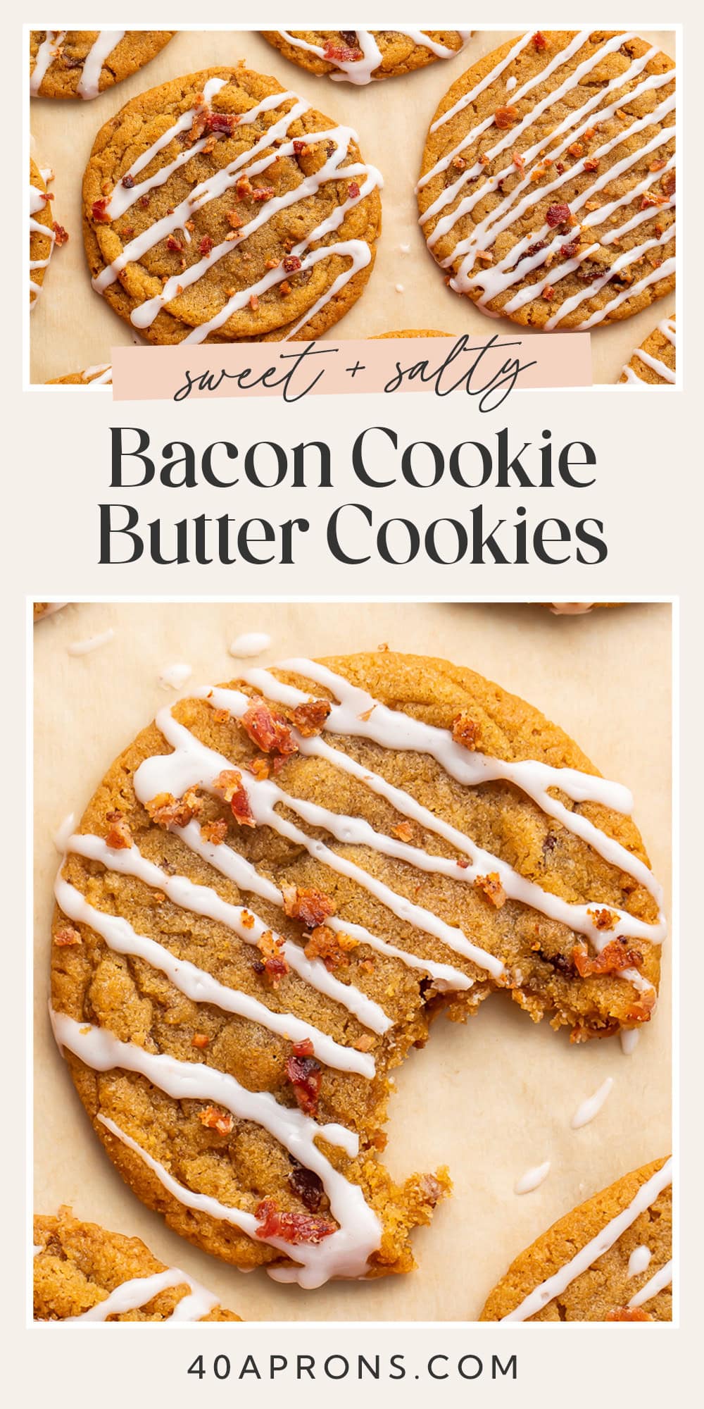 Pin graphic for bacon cookie butter cookies.