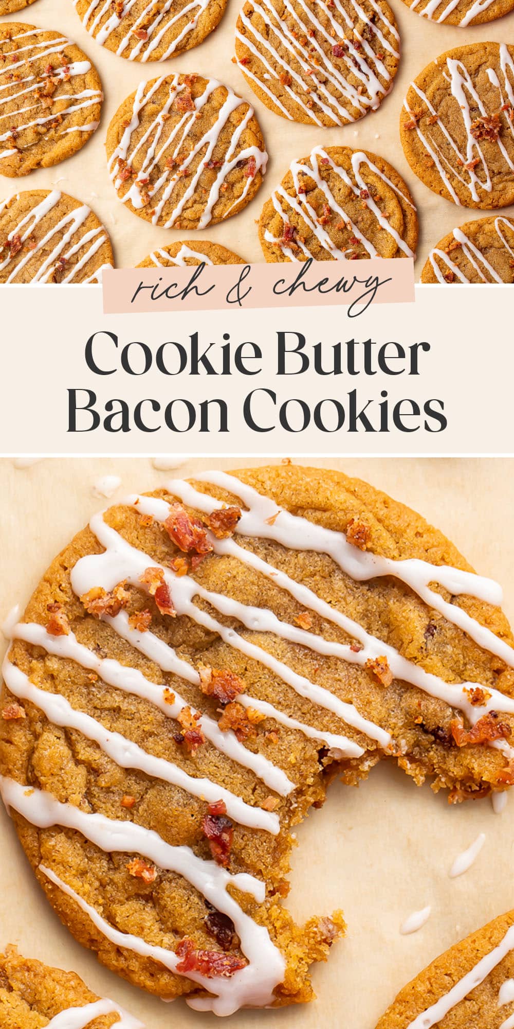 Pin graphic for bacon cookie butter cookies.