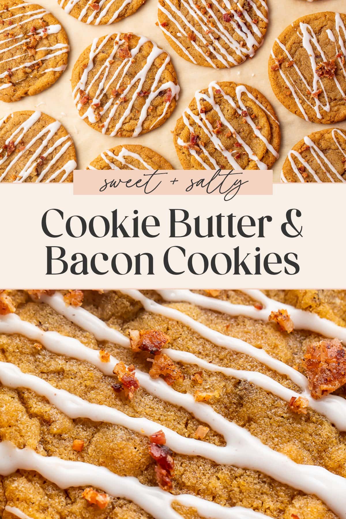 Pin graphic for bacon cookie butter cookies.