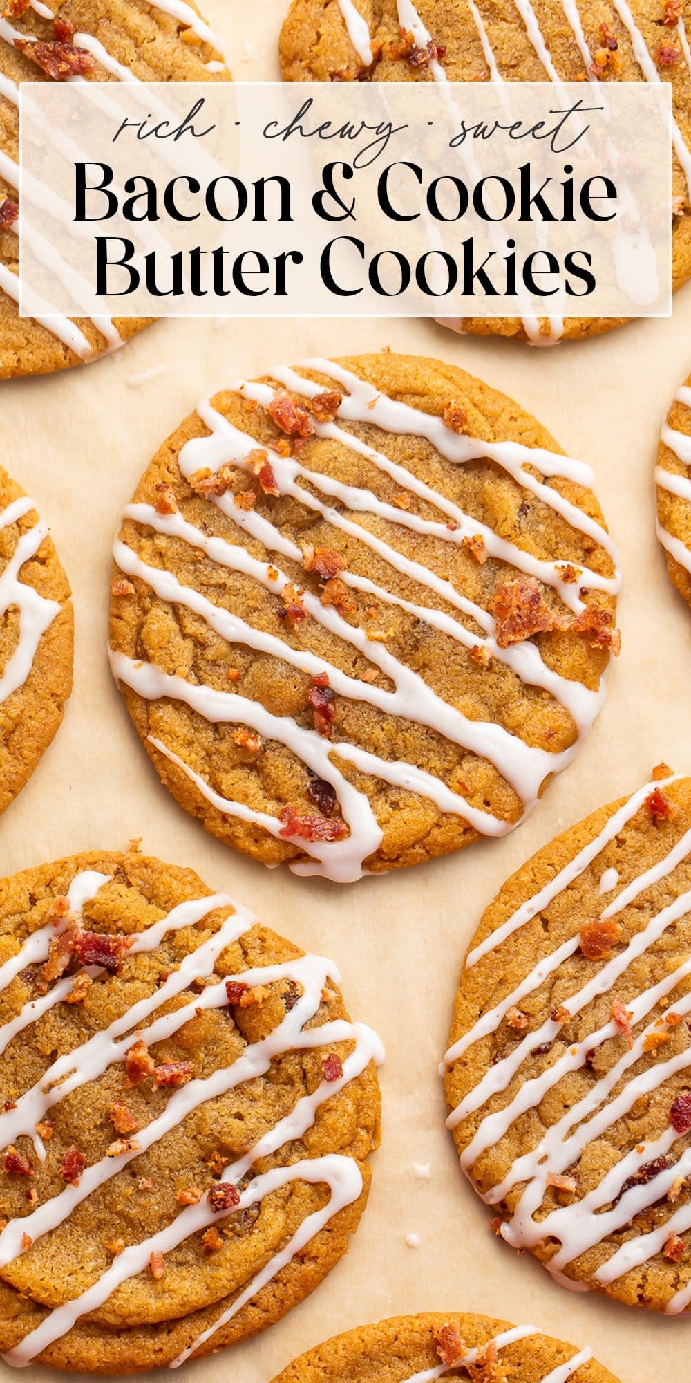 Pin graphic for bacon cookie butter cookies.