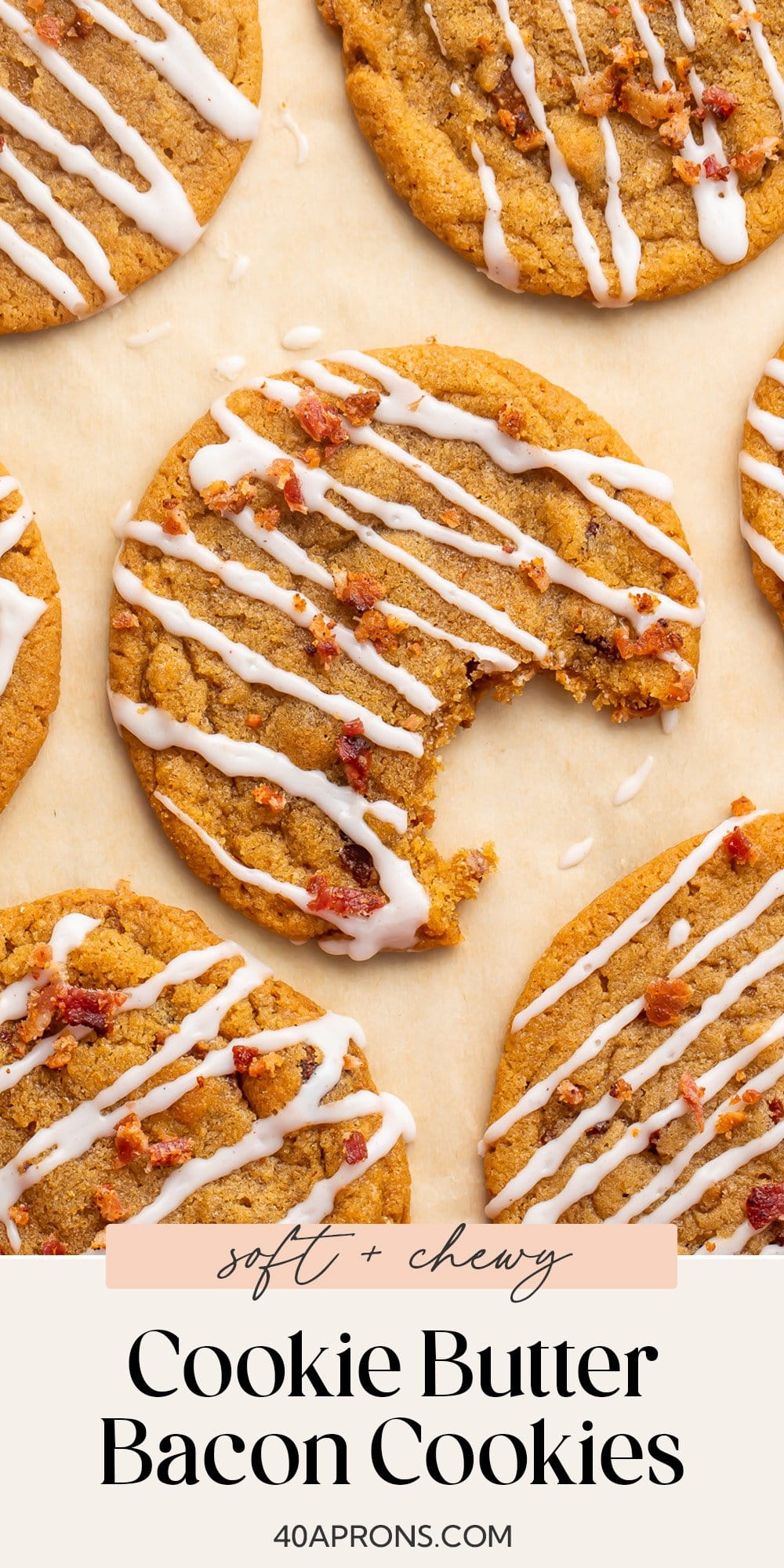 Pin graphic for bacon cookie butter cookies.