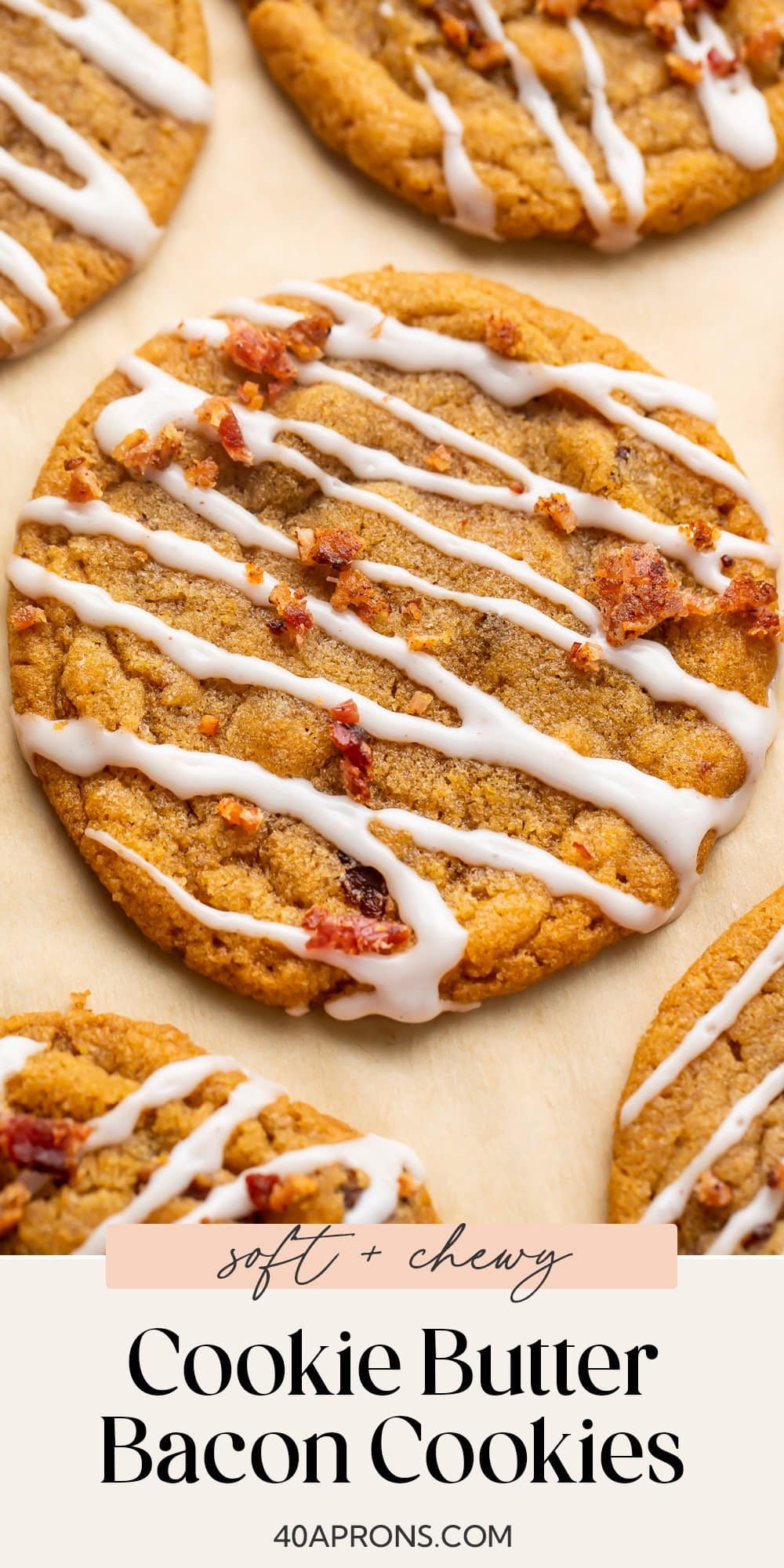 Pin graphic for bacon cookie butter cookies.