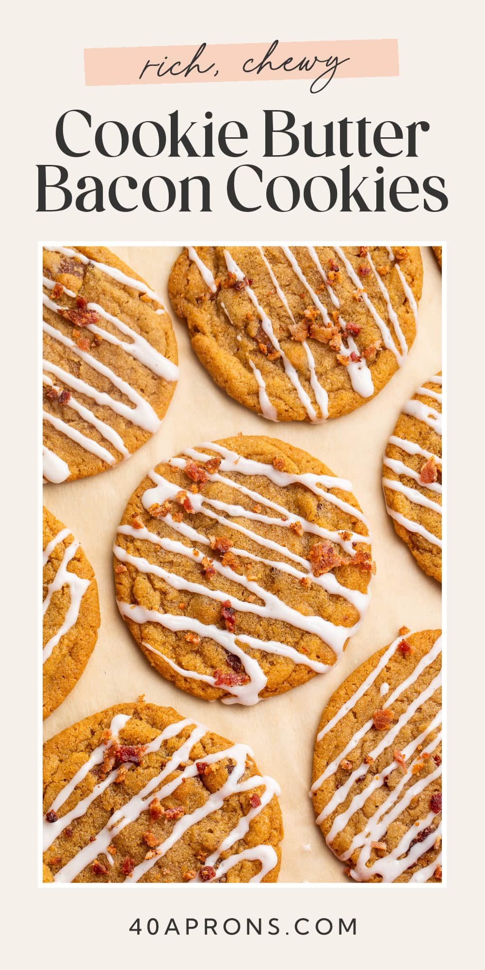 Pin graphic for bacon cookie butter cookies.