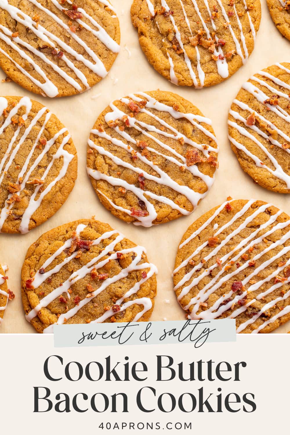 Pin graphic for bacon cookie butter cookies.