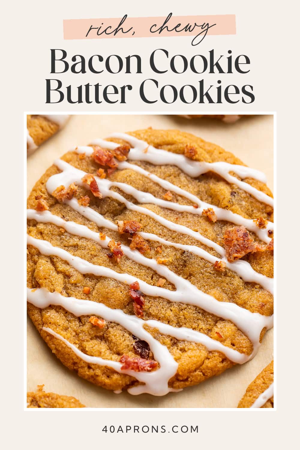 Pin graphic for bacon cookie butter cookies.