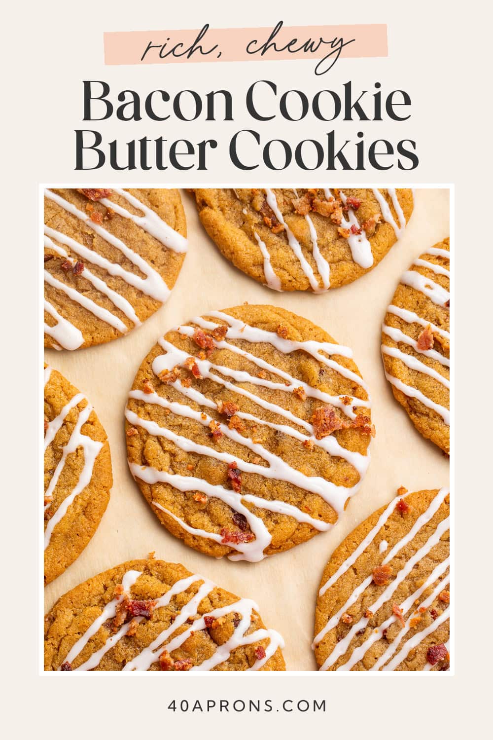 Pin graphic for bacon cookie butter cookies.