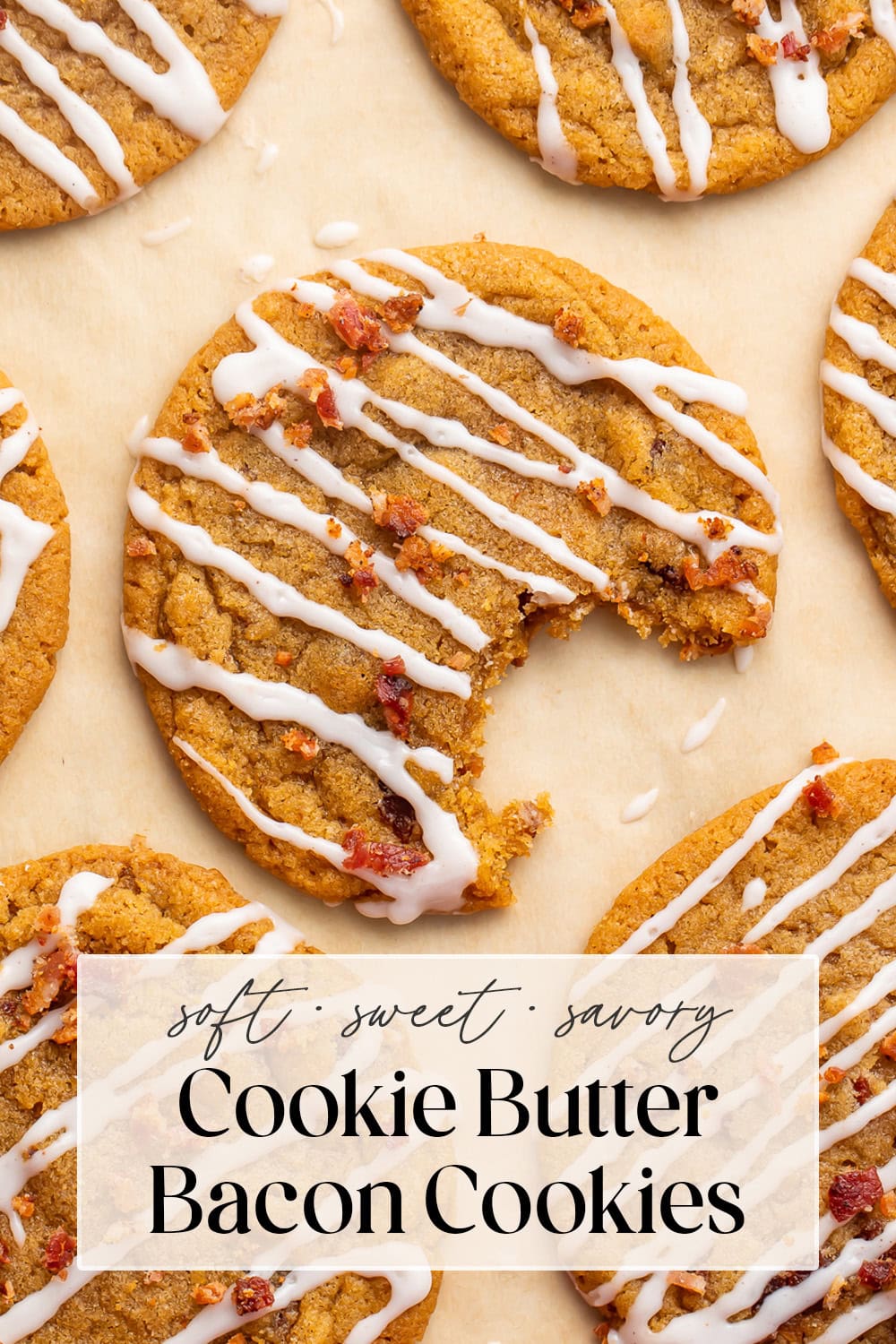 Pin graphic for bacon cookie butter cookies.