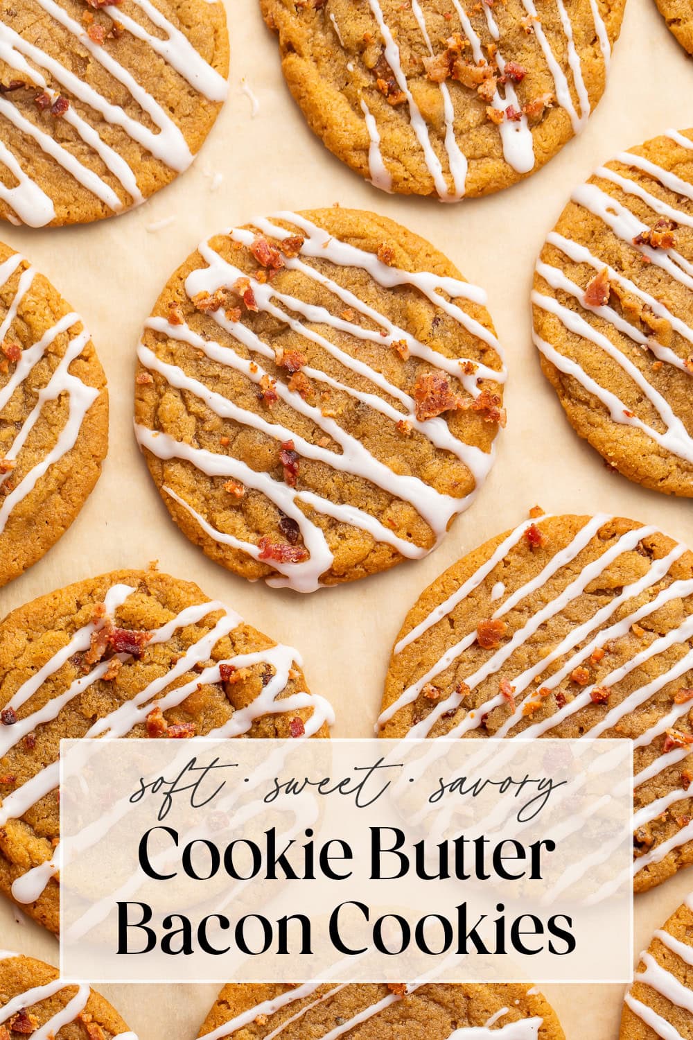 Pin graphic for bacon cookie butter cookies.