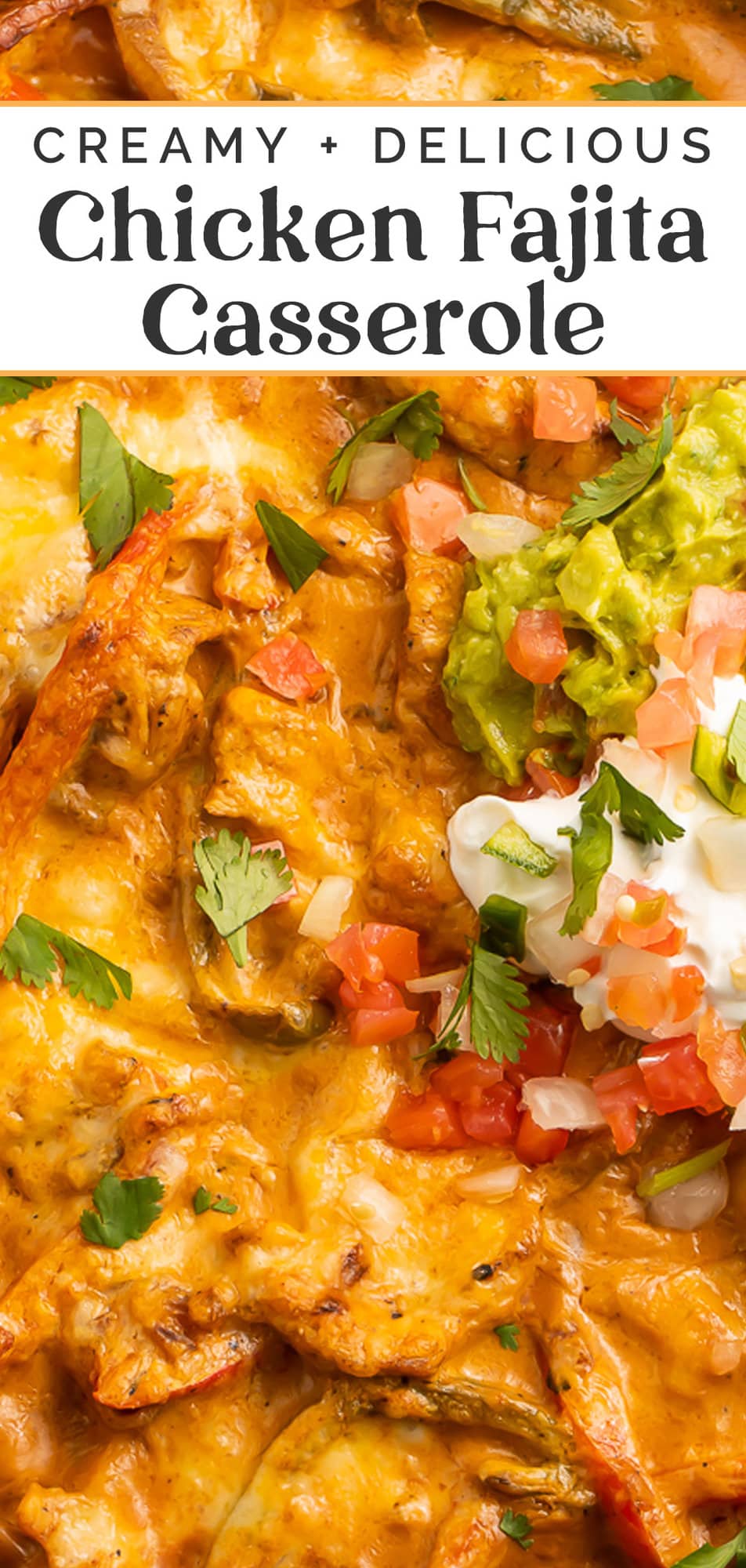 Pin graphic for chicken fajita casserole.