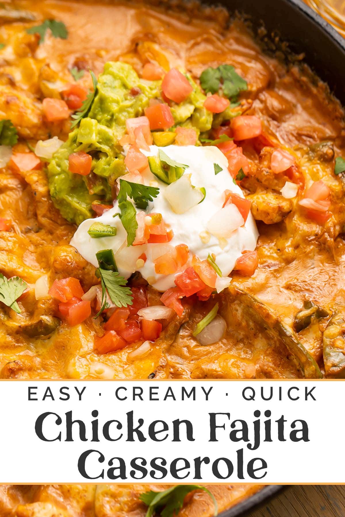 Pin graphic for chicken fajita casserole.