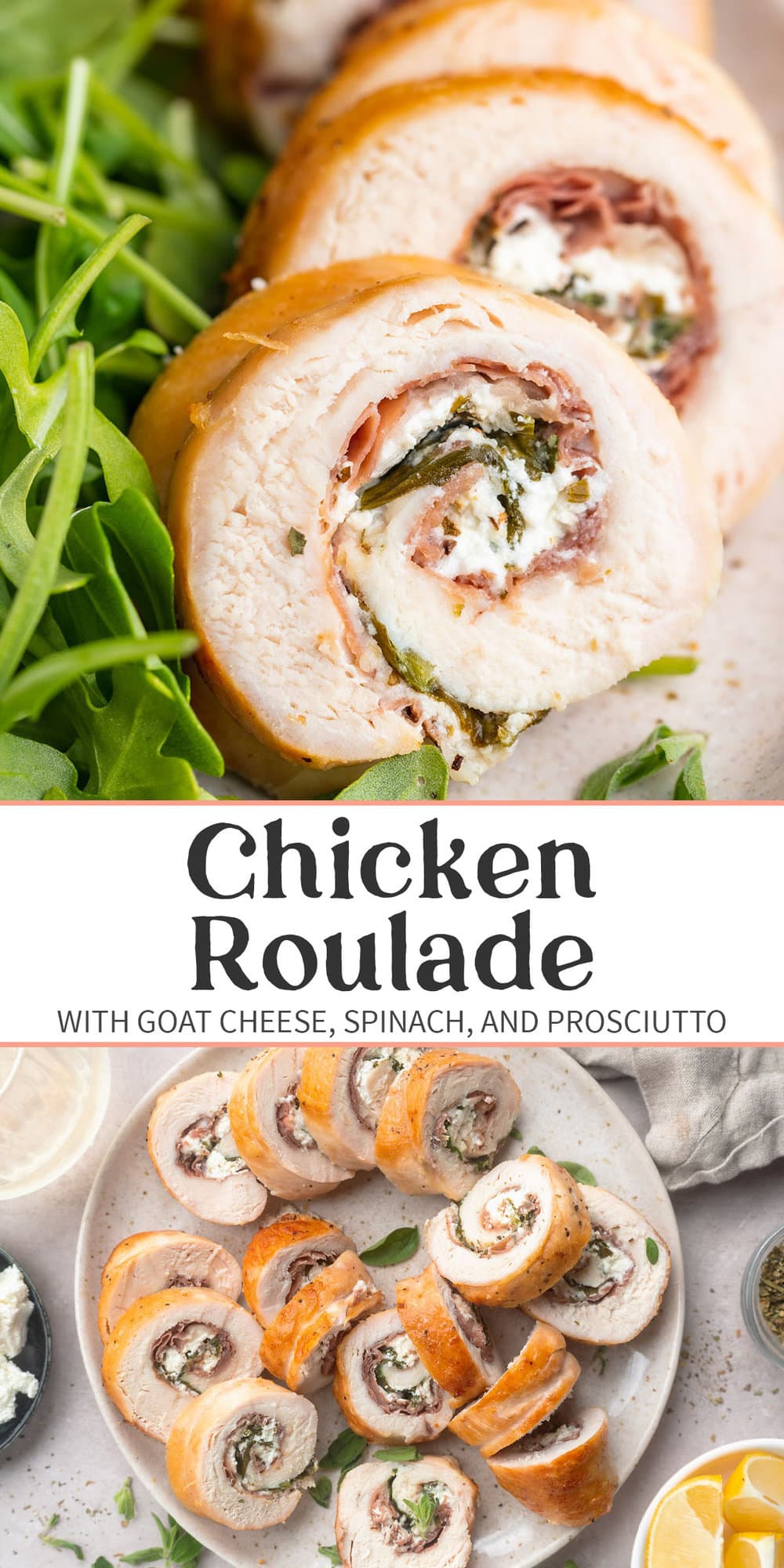 Pin graphic for chicken roulade.