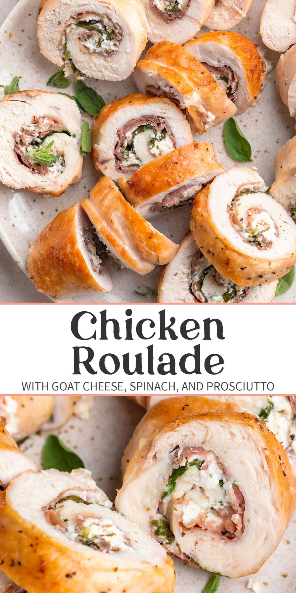 Pin graphic for chicken roulade.