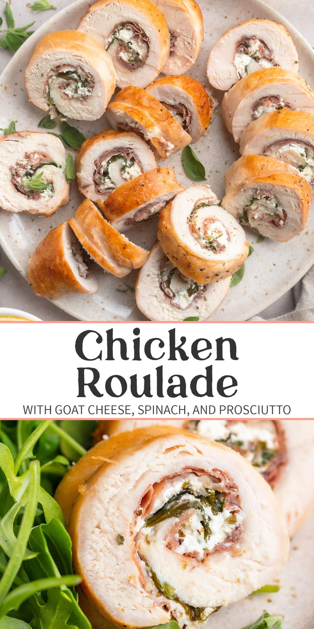 Pin graphic for chicken roulade.