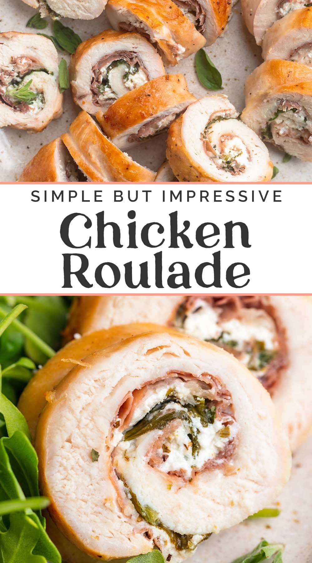 Pin graphic for chicken roulade.