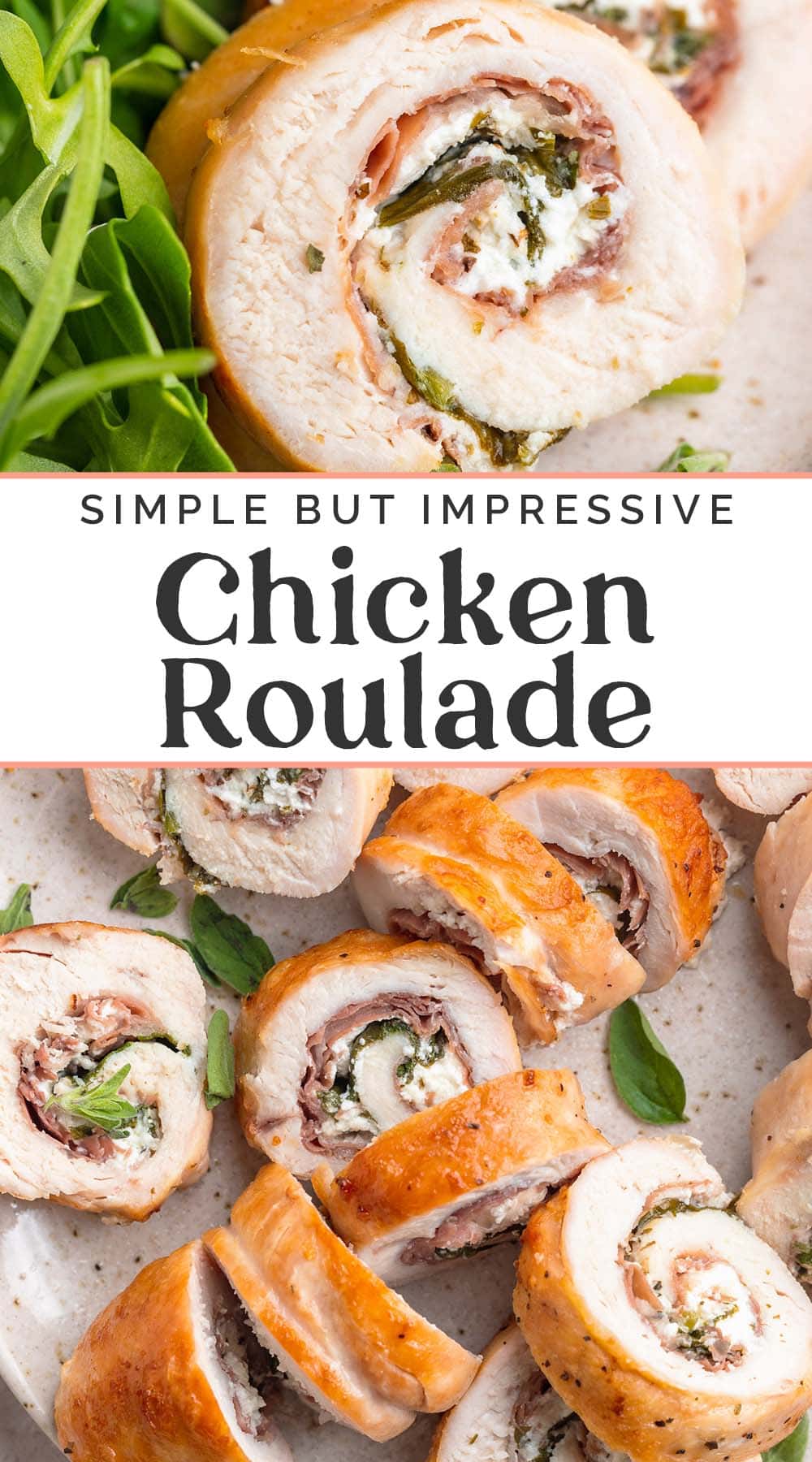 Pin graphic for chicken roulade.