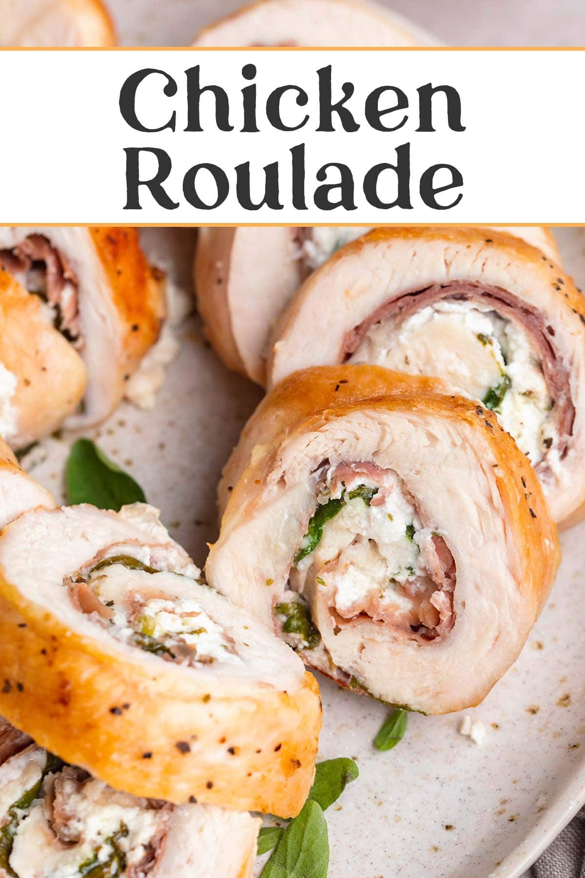 Pin graphic for chicken roulade.