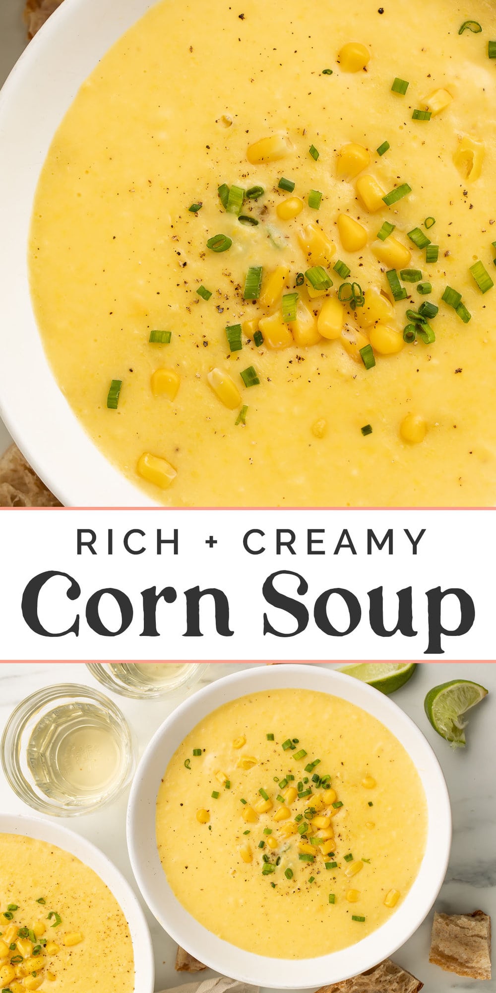 Pin graphic for corn soup.