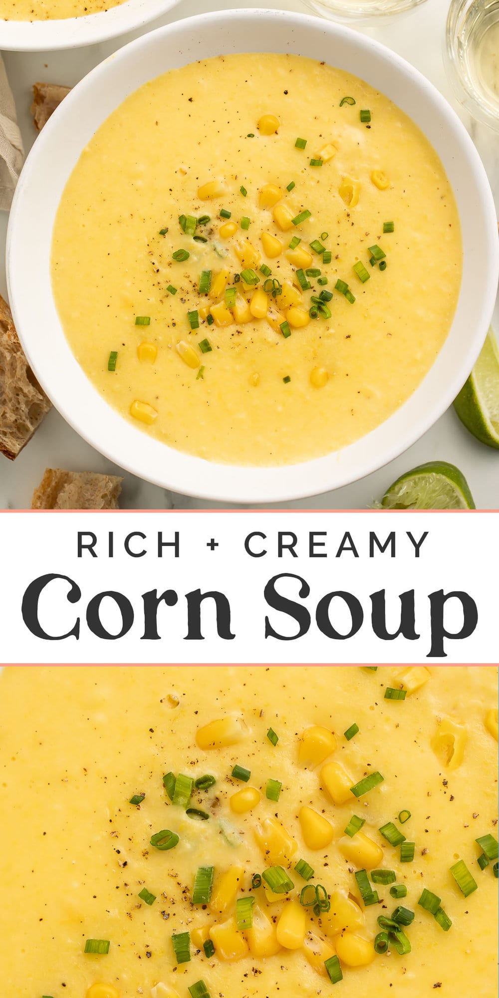 Pin graphic for corn soup.