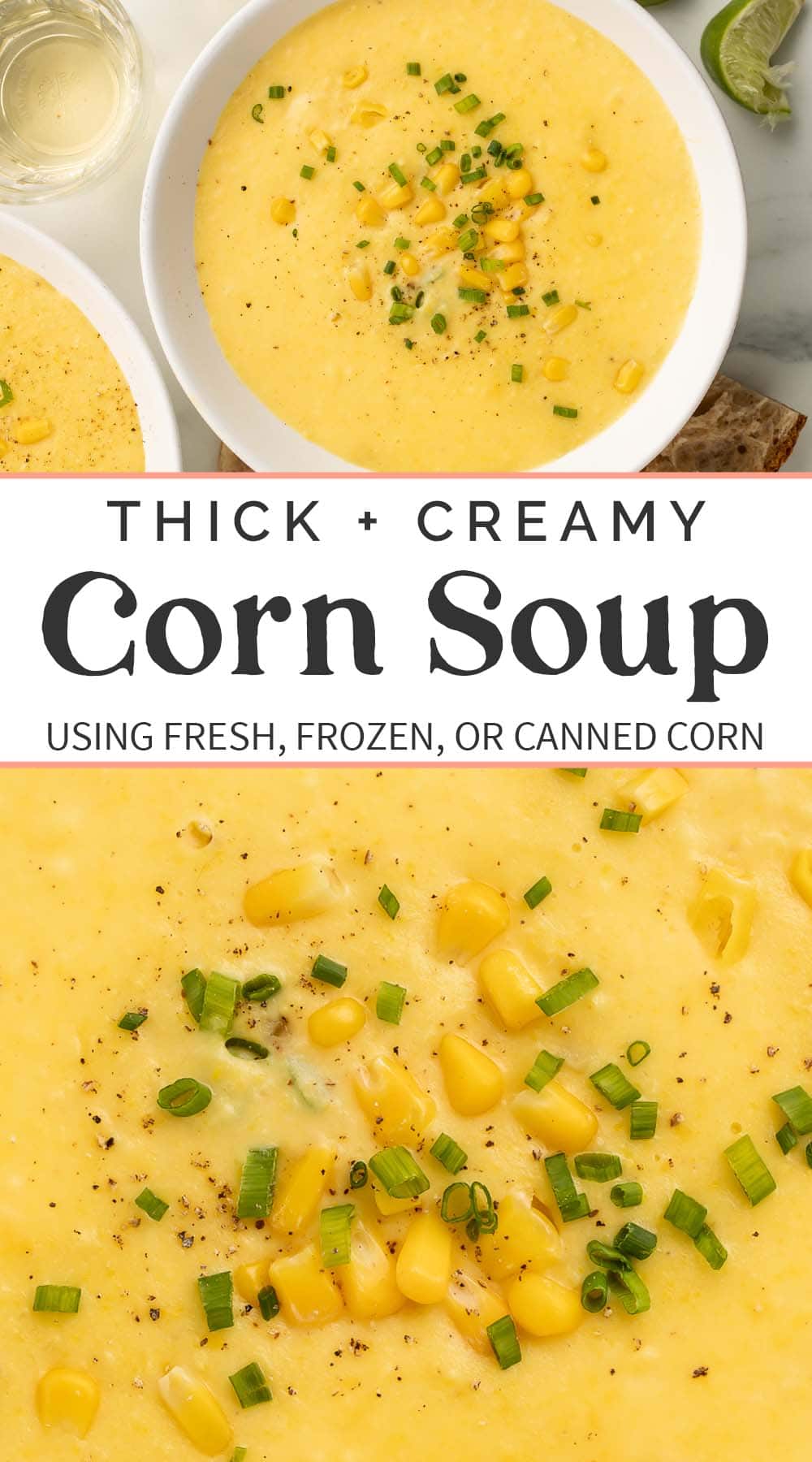 Pin graphic for corn soup.