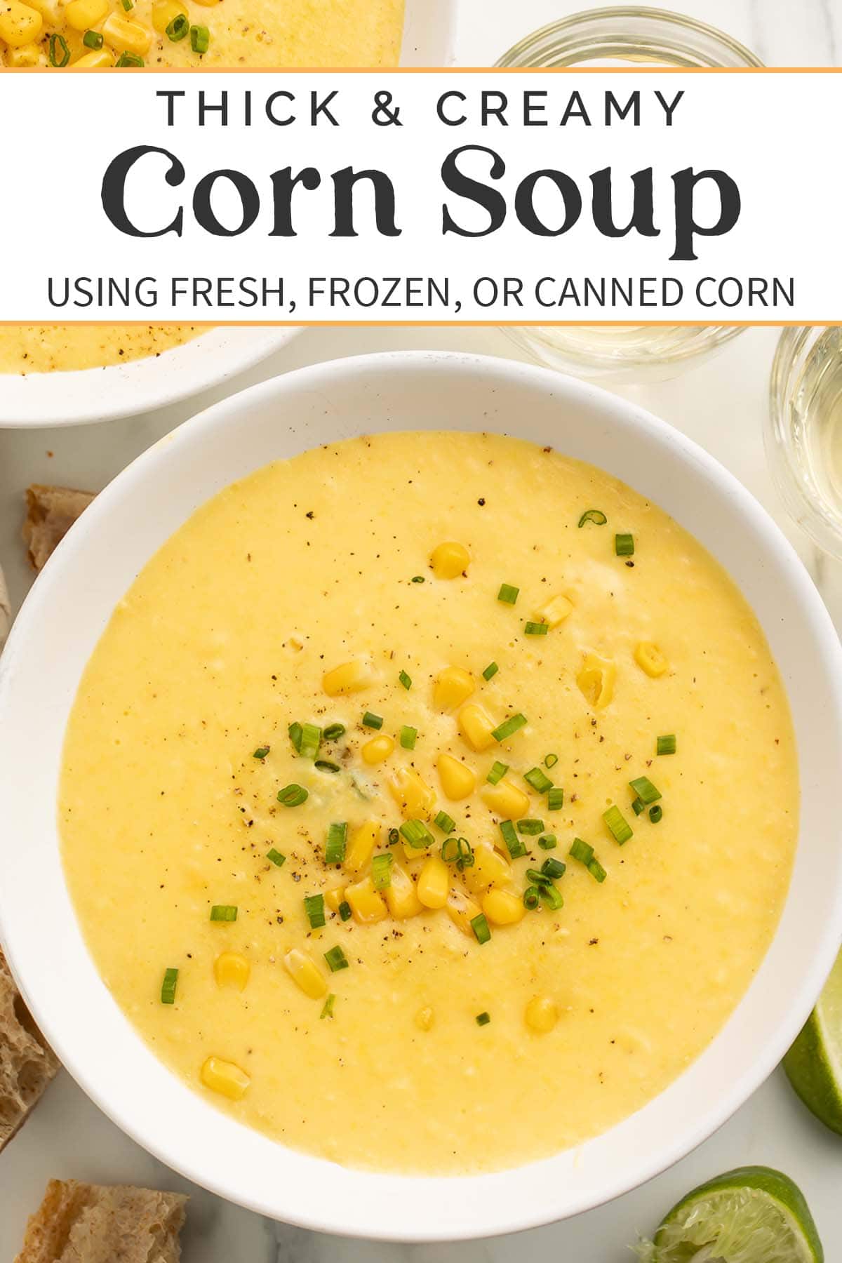 Pin graphic for corn soup.