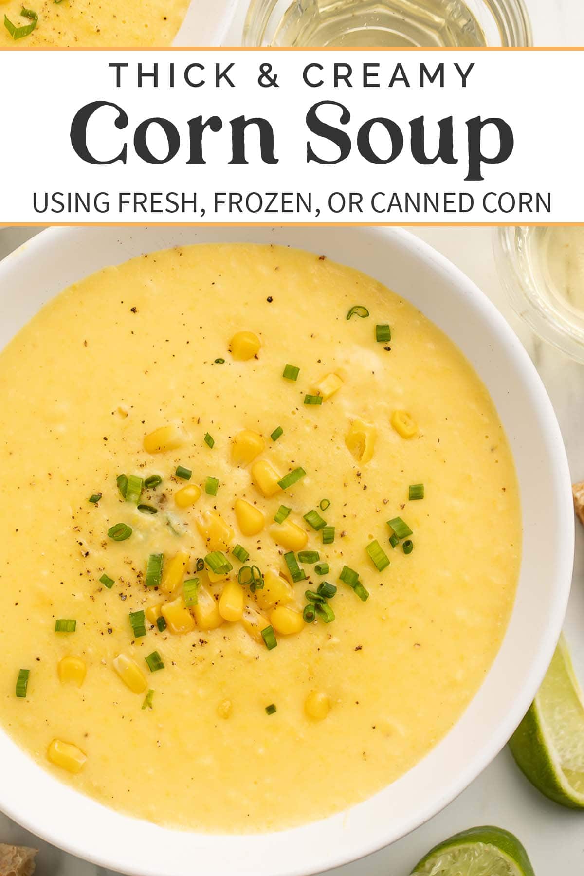 Pin graphic for corn soup.