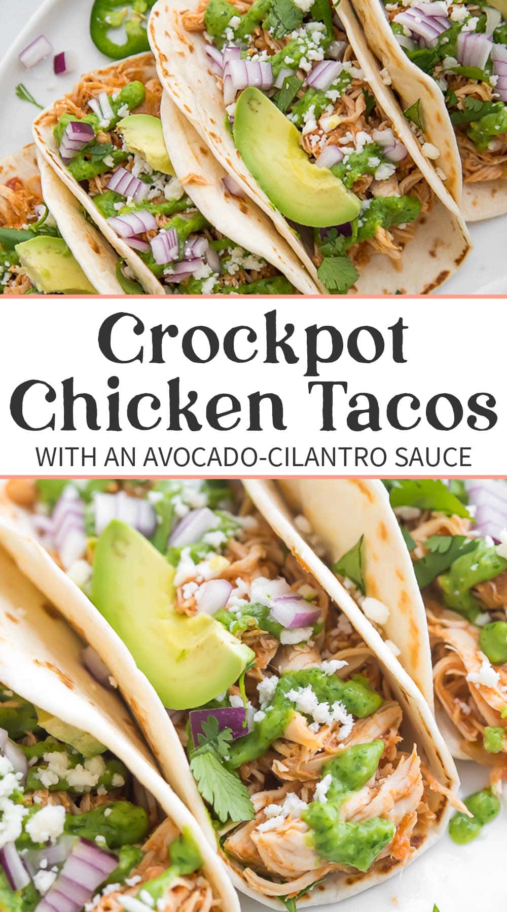 Pin graphic for Crockpot chicken tacos.