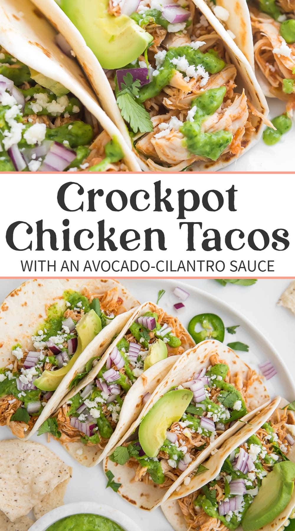 Pin graphic for Crockpot chicken tacos.