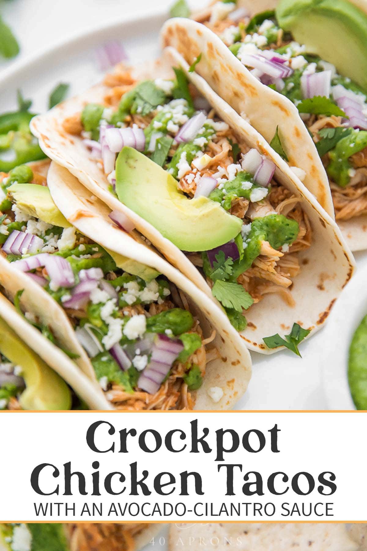 Pin graphic for Crockpot chicken tacos.