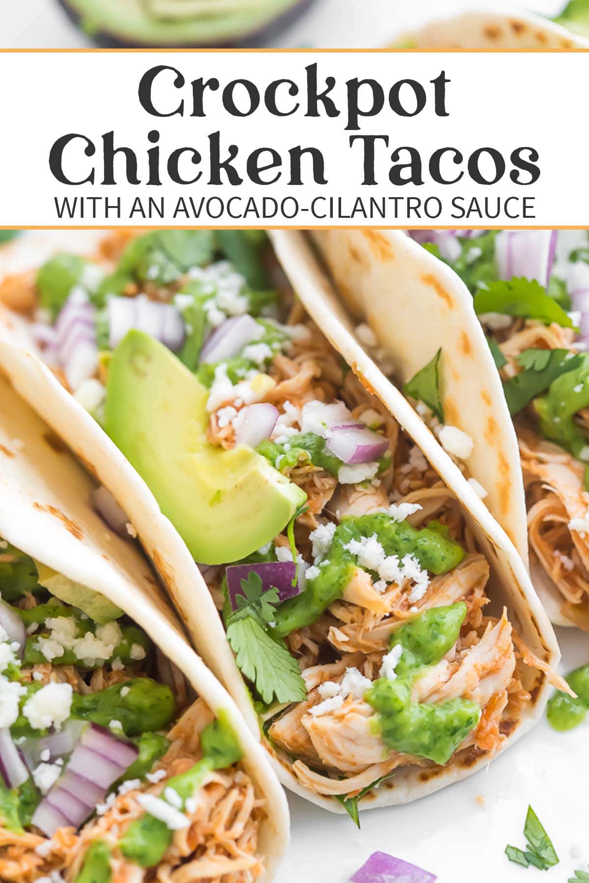 Pin graphic for Crockpot chicken tacos.