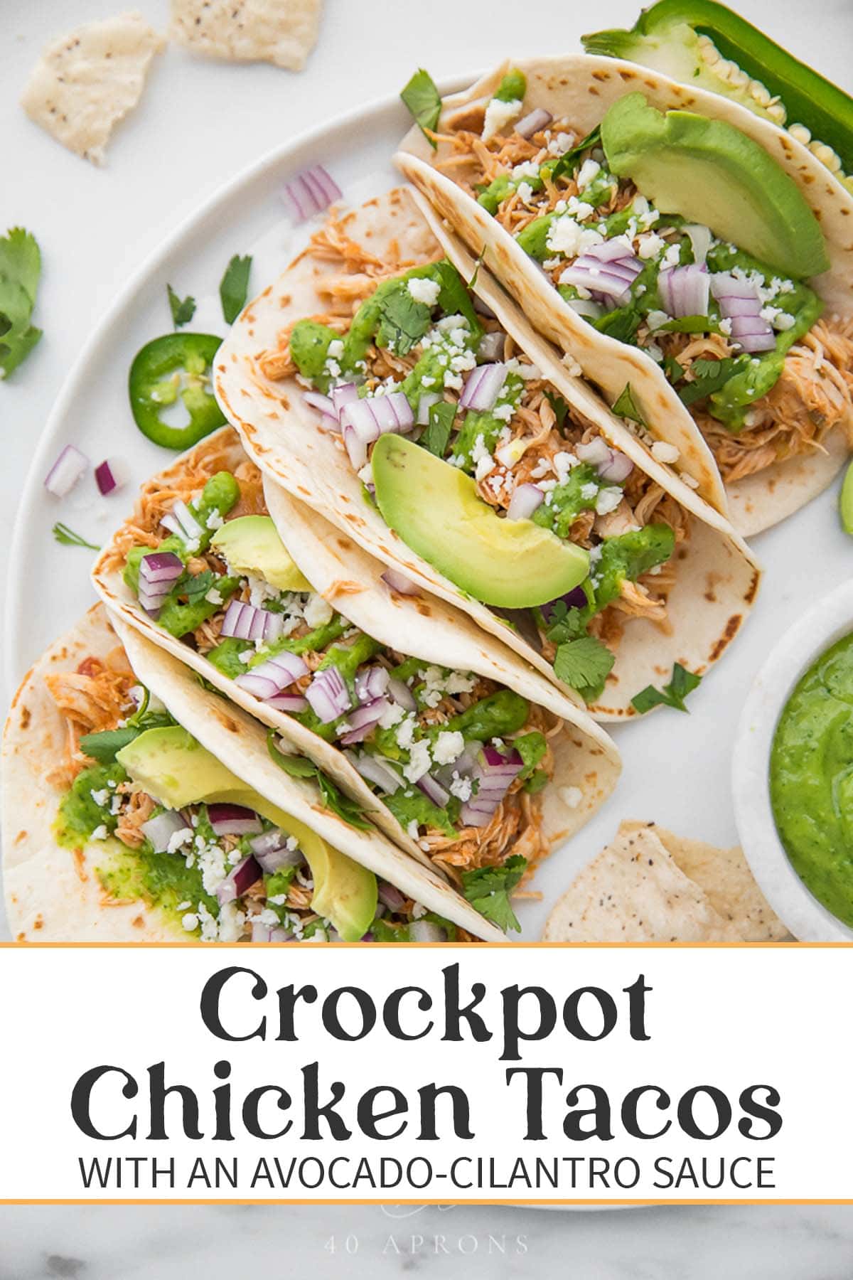 Pin graphic for Crockpot chicken tacos.