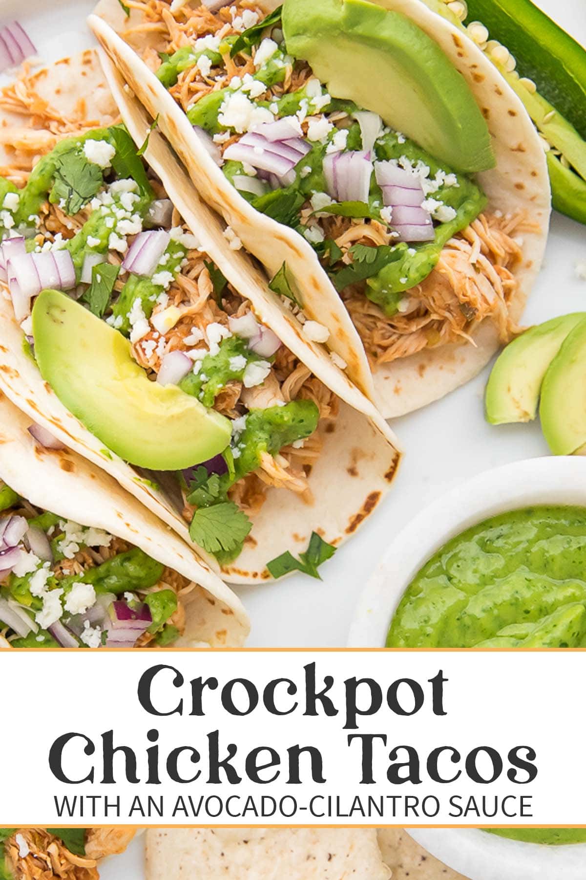 Pin graphic for Crockpot chicken tacos.