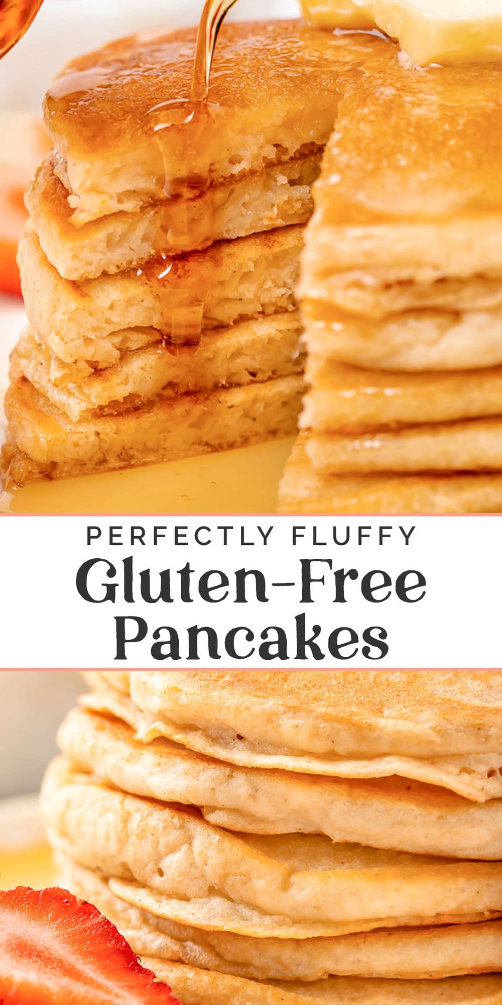 Pin graphic for gluten-free pancakes.