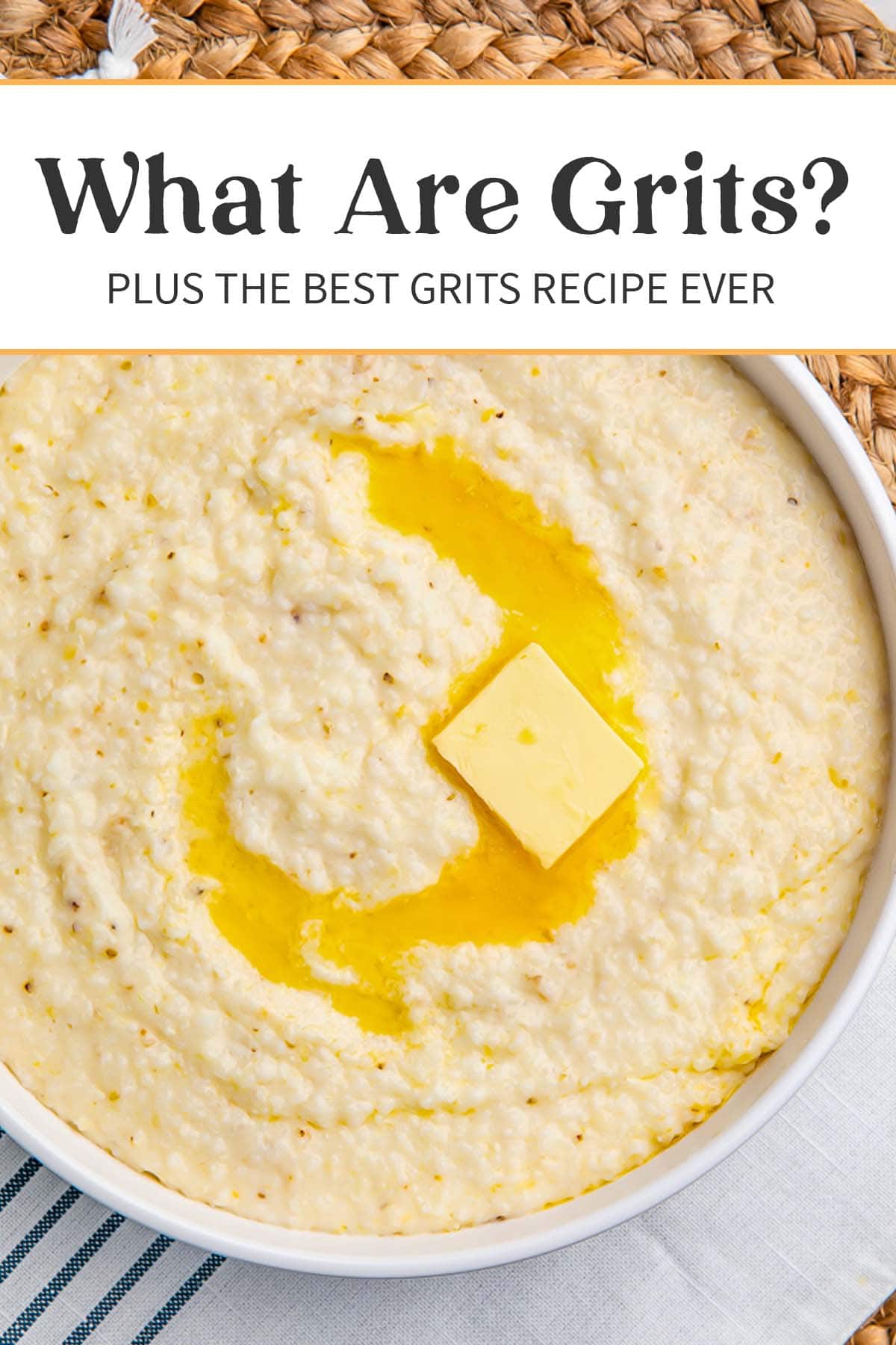 Pin graphic for creamy grits recipe.