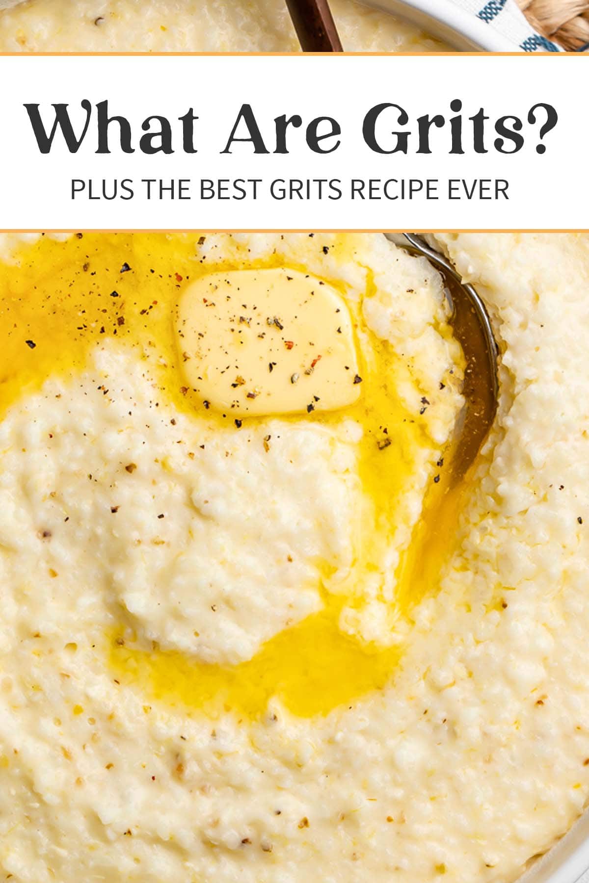 Pin graphic for creamy grits recipe.