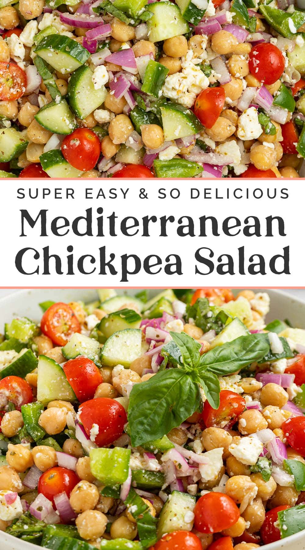 Pin graphic for Mediterranean chickpea salad.