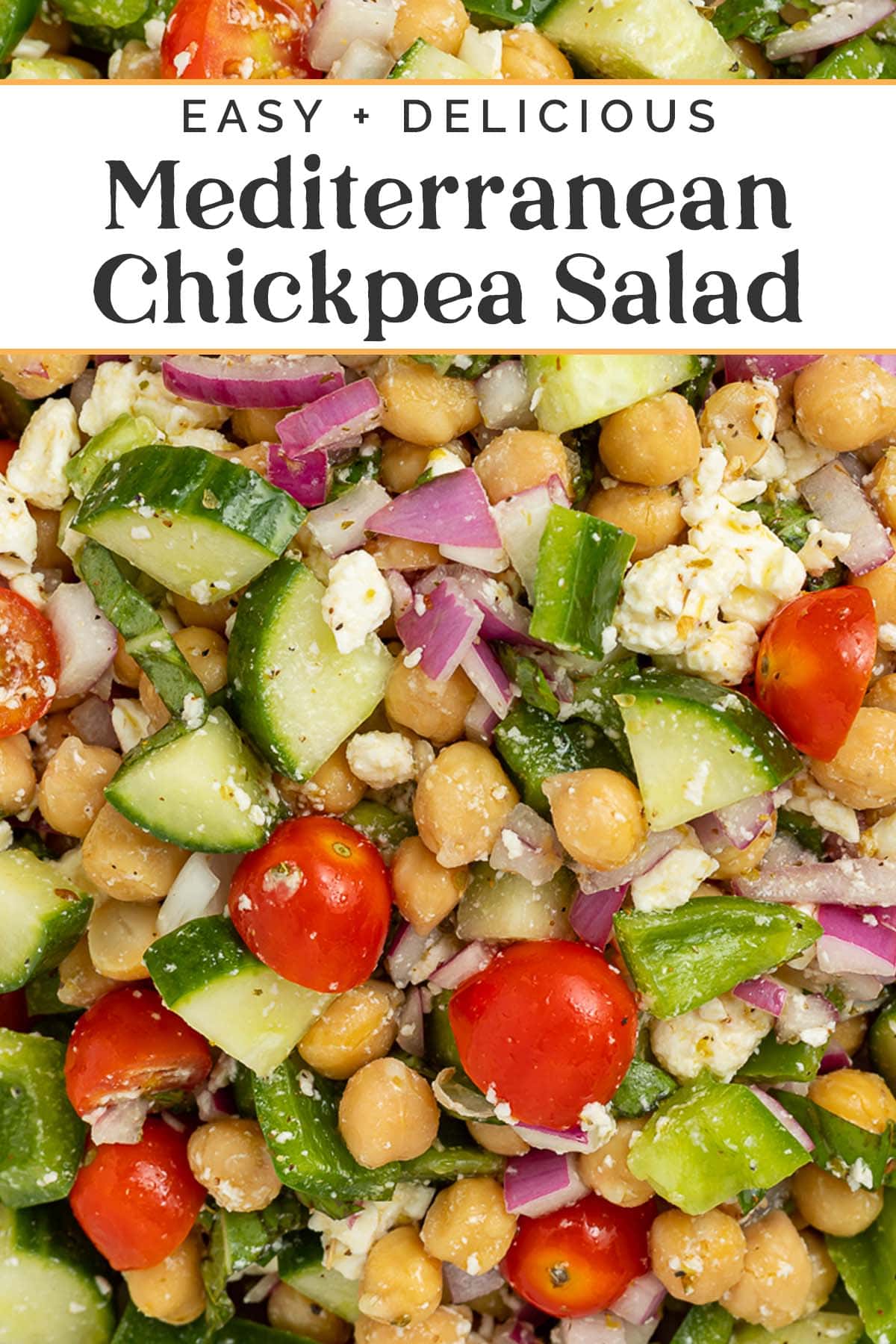 Pin graphic for Mediterranean chickpea salad.