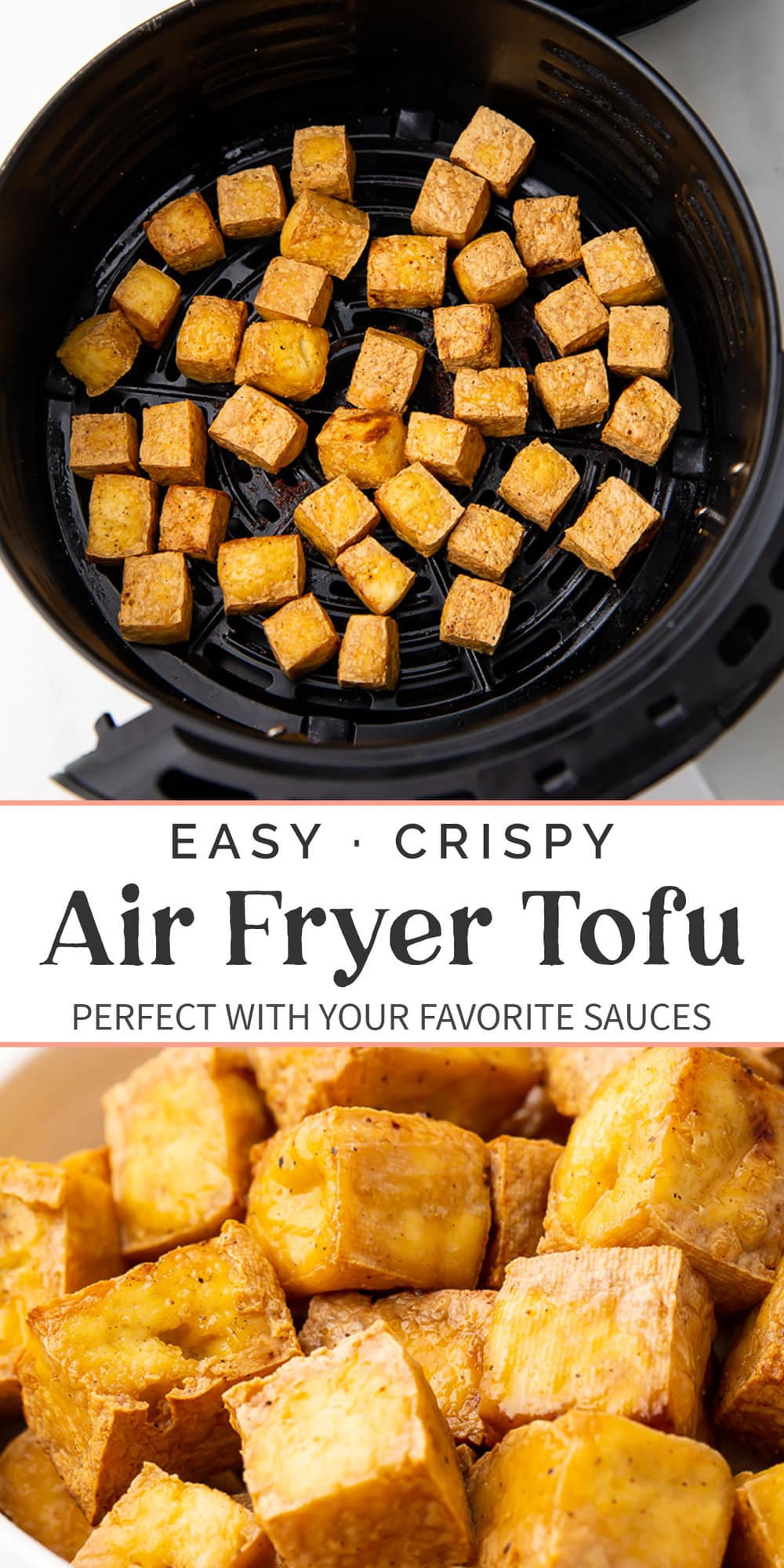 Pin graphic for air fryer tofu.