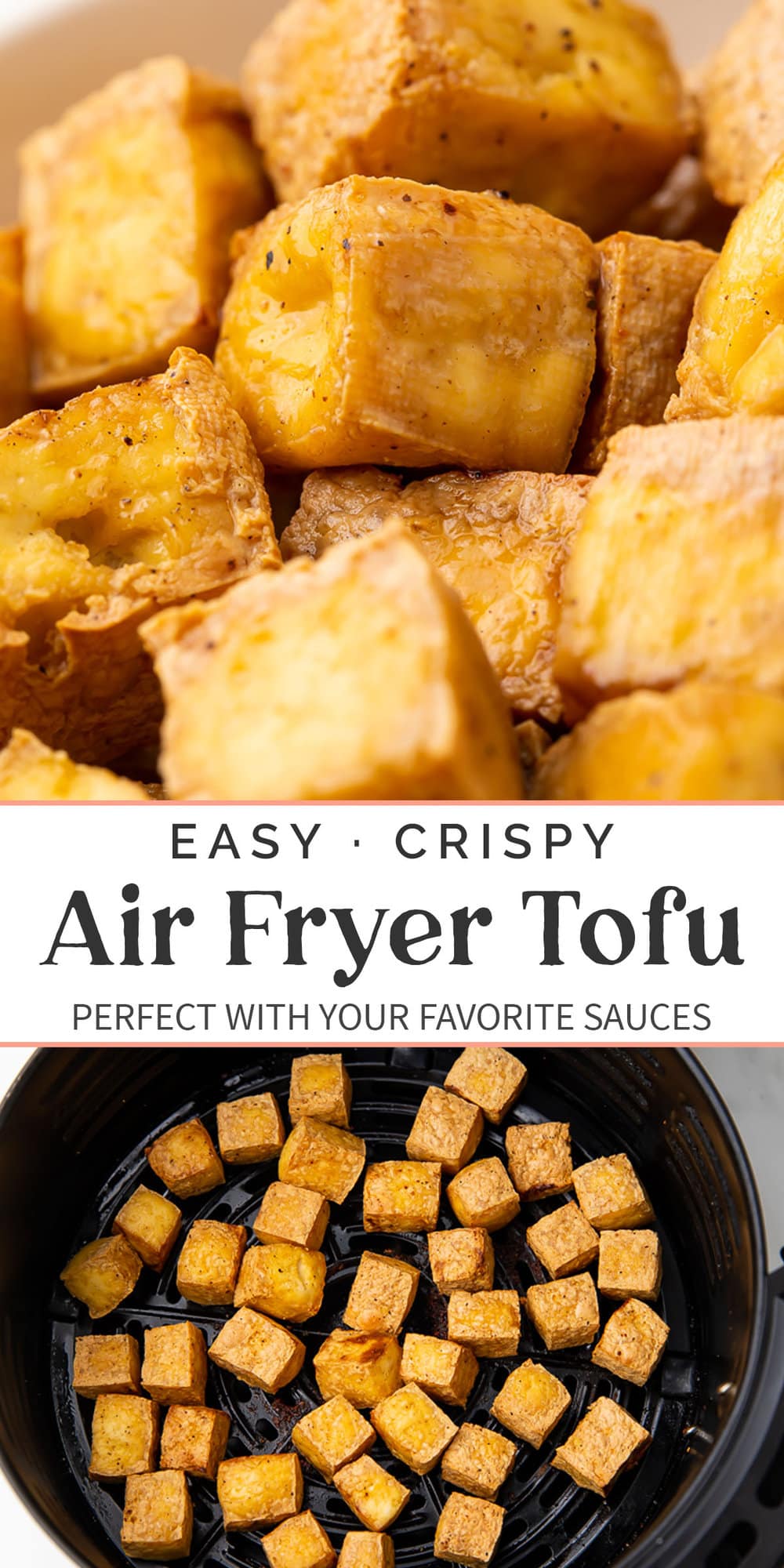 Pin graphic for air fryer tofu.