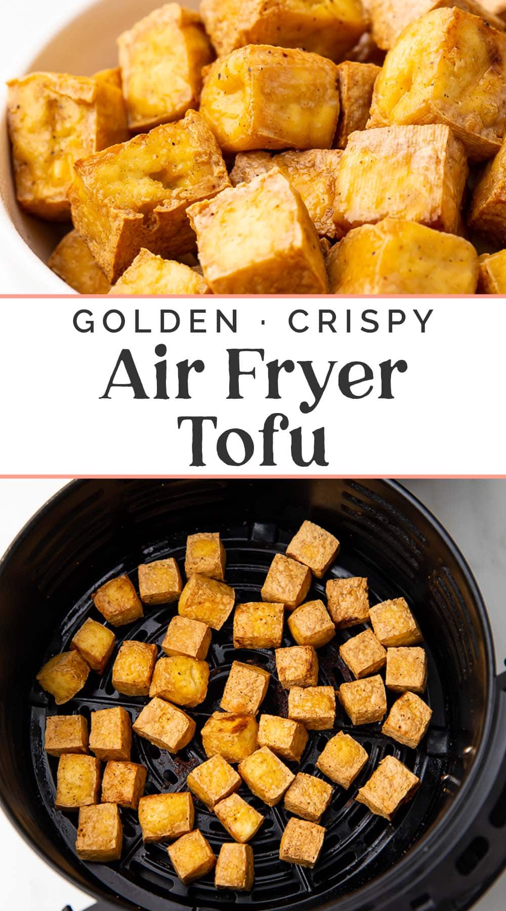 Pin graphic for air fryer tofu.