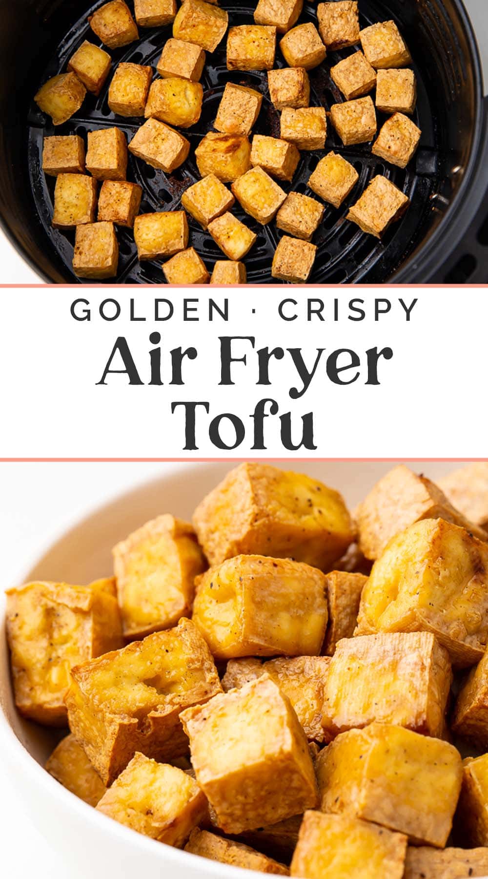 Pin graphic for air fryer tofu.