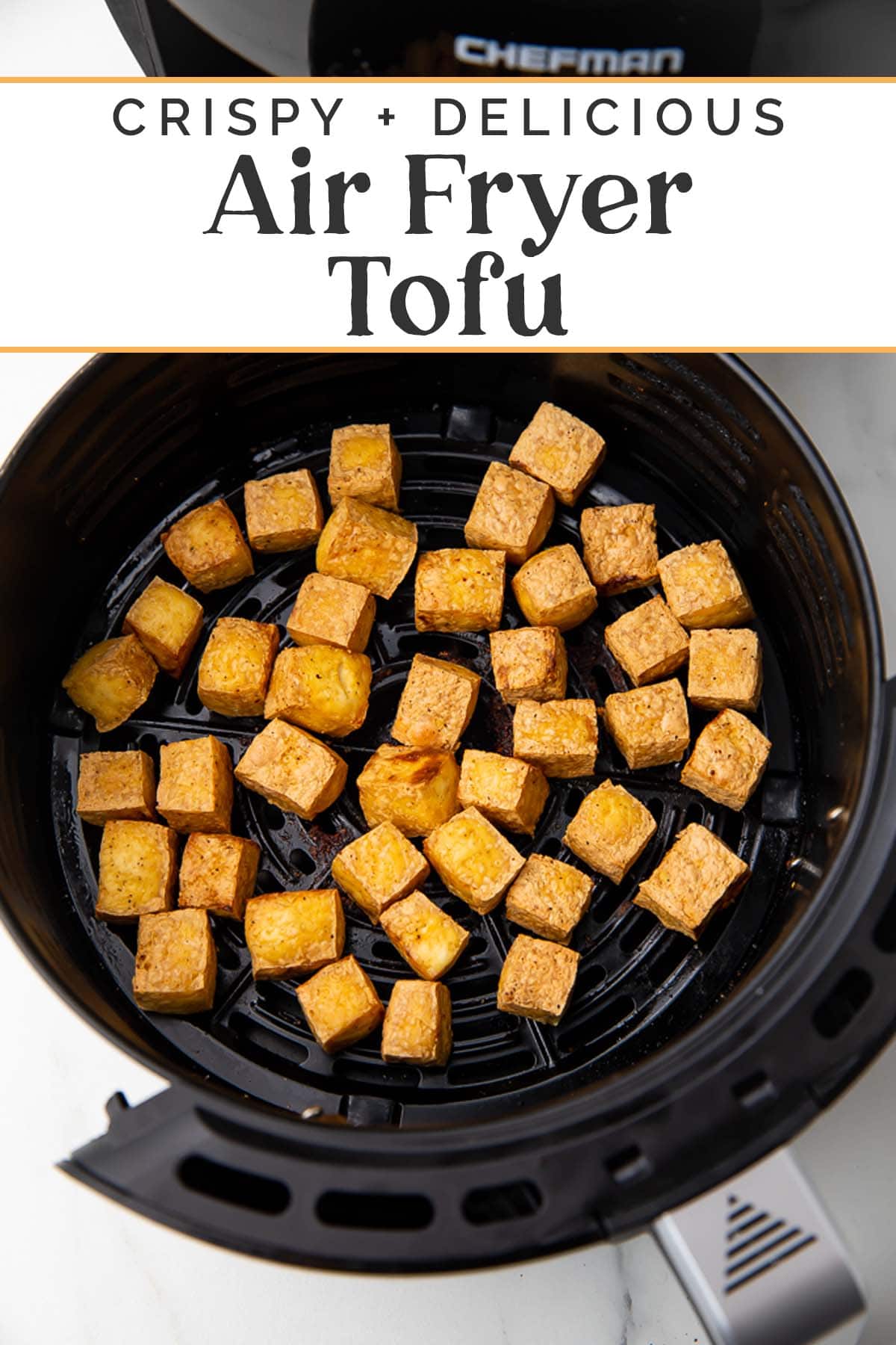 Pin graphic for air fryer tofu.