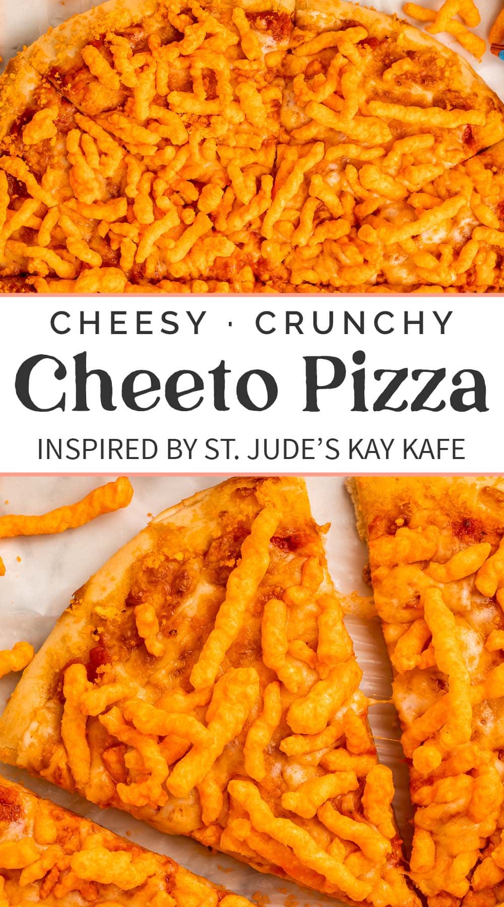 Pin graphic for cheeto pizza.