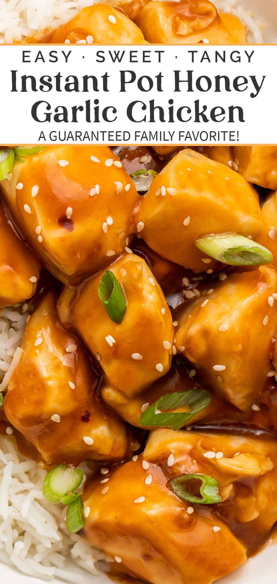 Pin graphic for Instant Pot honey garlic chicken.