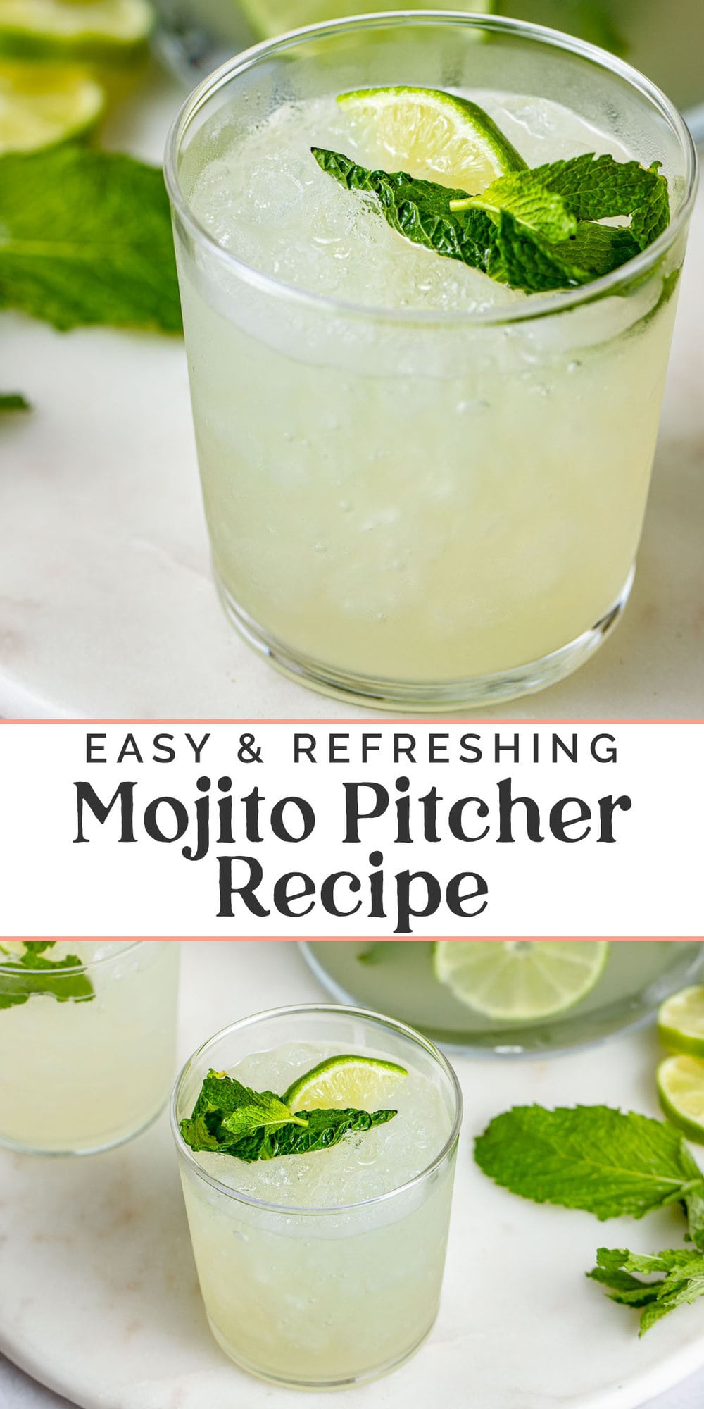 Pin graphic for easy mojito pitcher recipe.