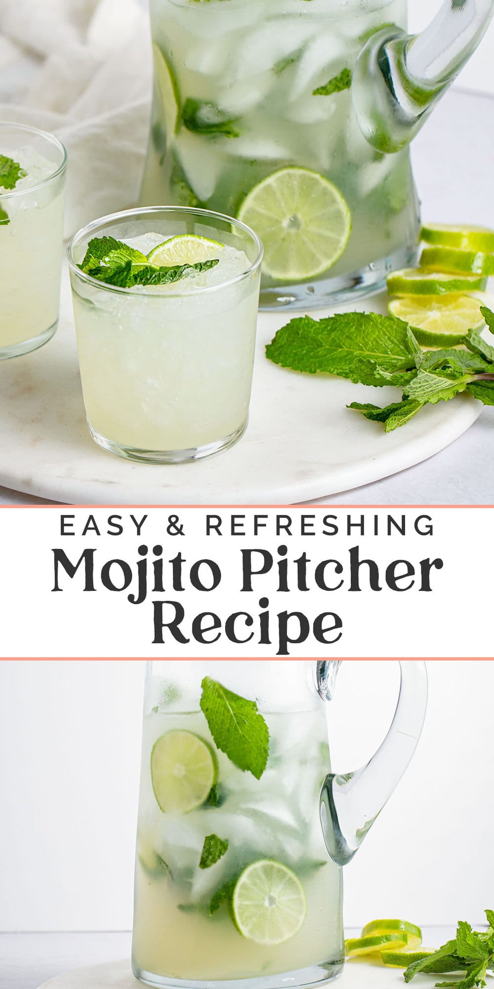 Pin graphic for easy mojito pitcher recipe.