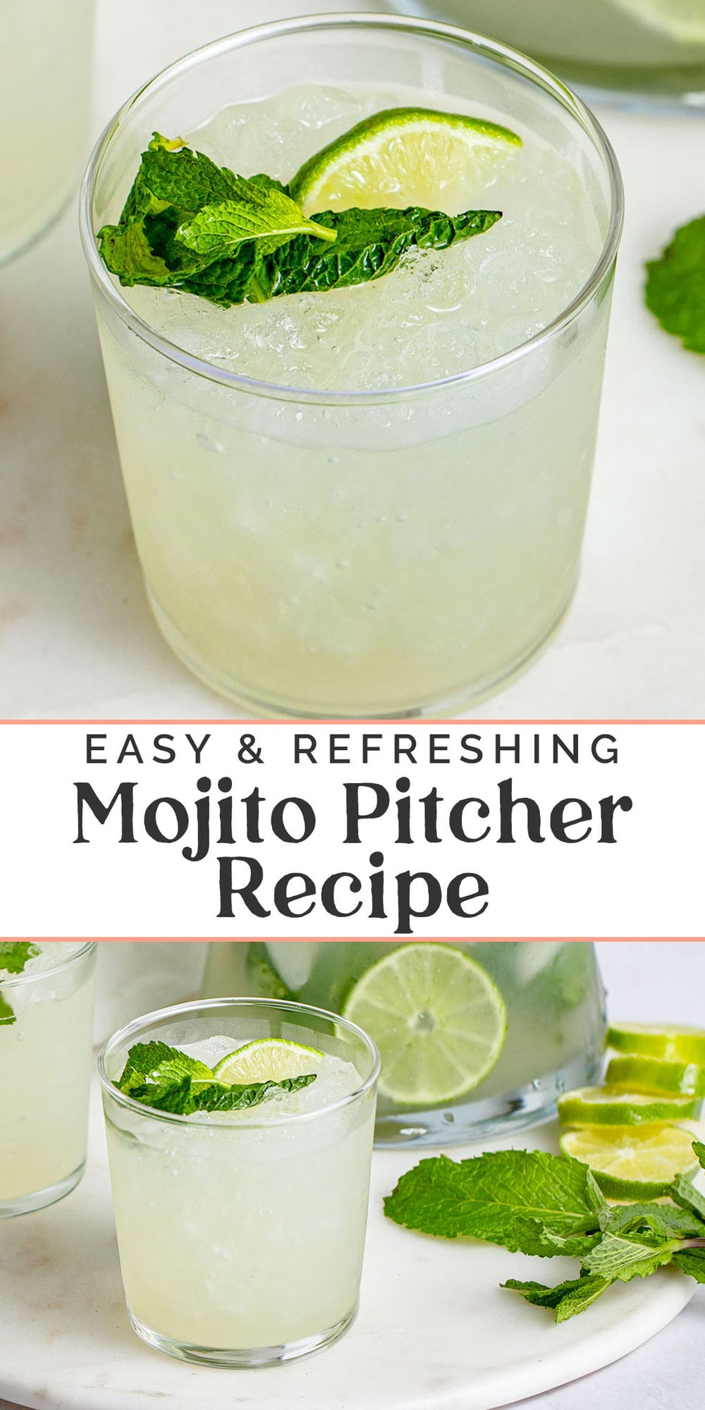 Pin graphic for easy mojito pitcher recipe.