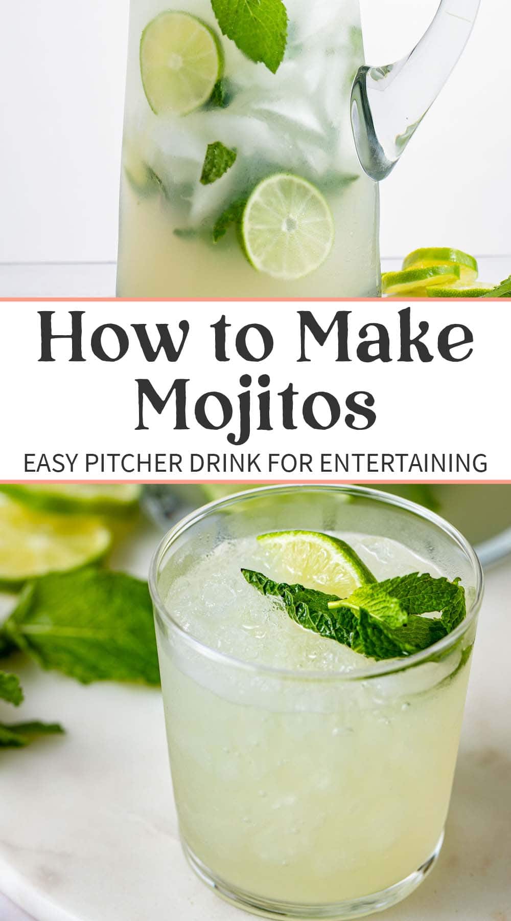 Pin graphic for easy mojito pitcher recipe.