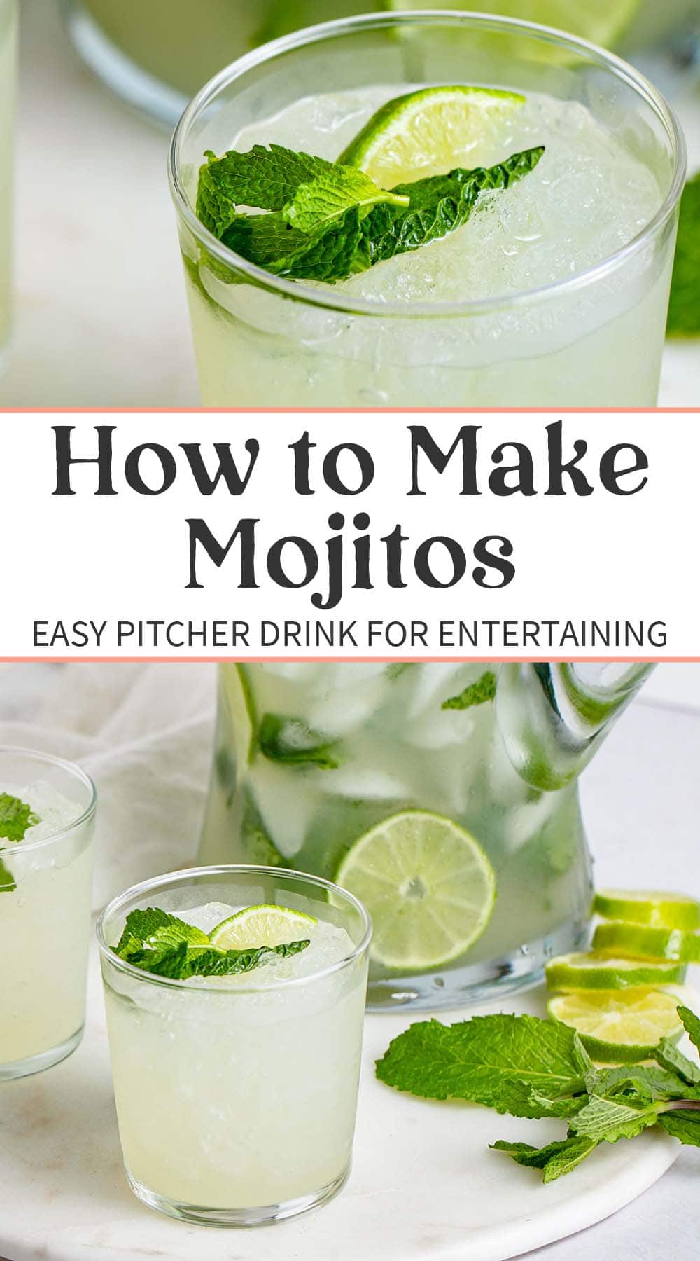 Pin graphic for easy mojito pitcher recipe.