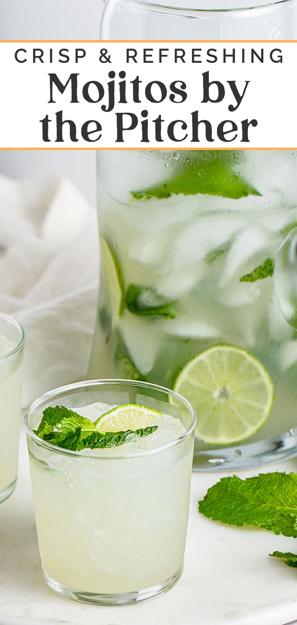 Pin graphic for easy mojito pitcher recipe.